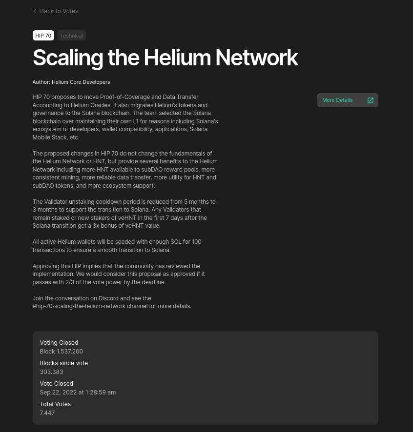 Helium HIP-70 y su votación para la migración a Solana