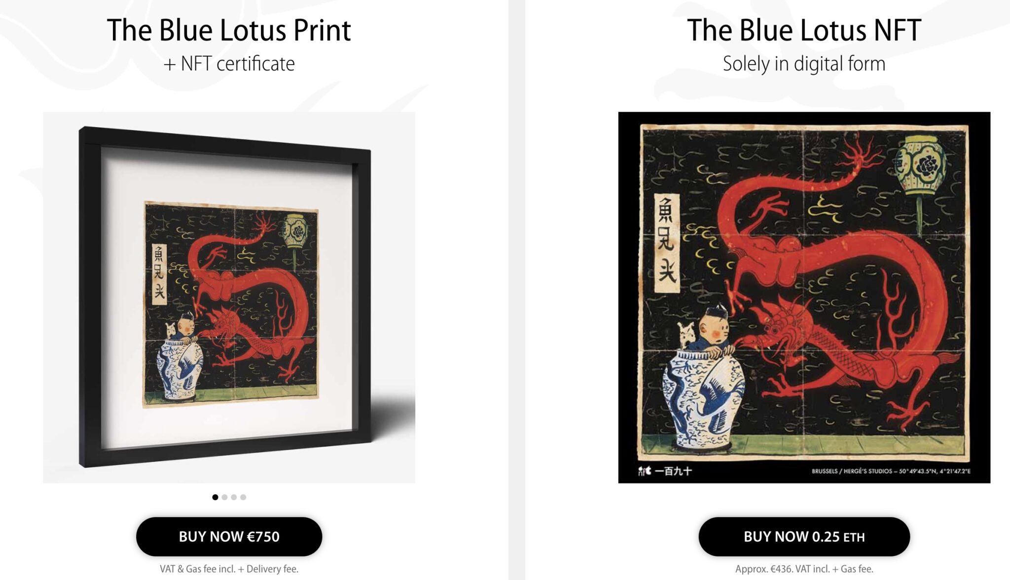 Salen a la venta 2 NFT de Tintín de la portada "El loto azul"