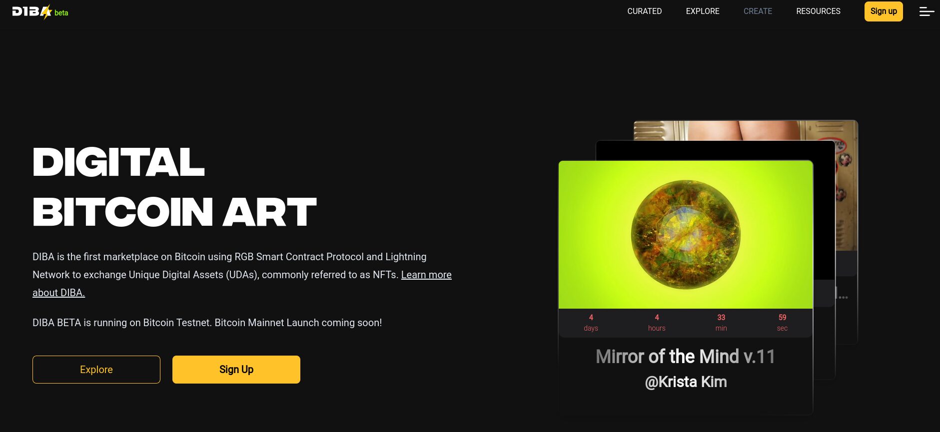 DIBA, el primer marketplace de NFTs de Bitcoin en usar RGB Protocol