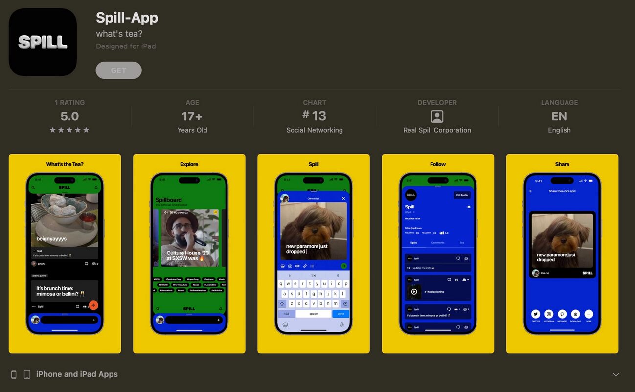 Spill, actualmente solo puede encontrarse en la App Store de iOS