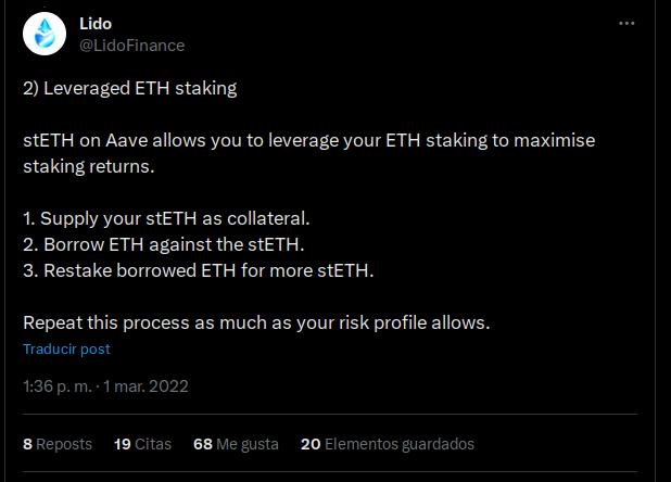 Lido, es uno de los principales promotores del Liquid Staking