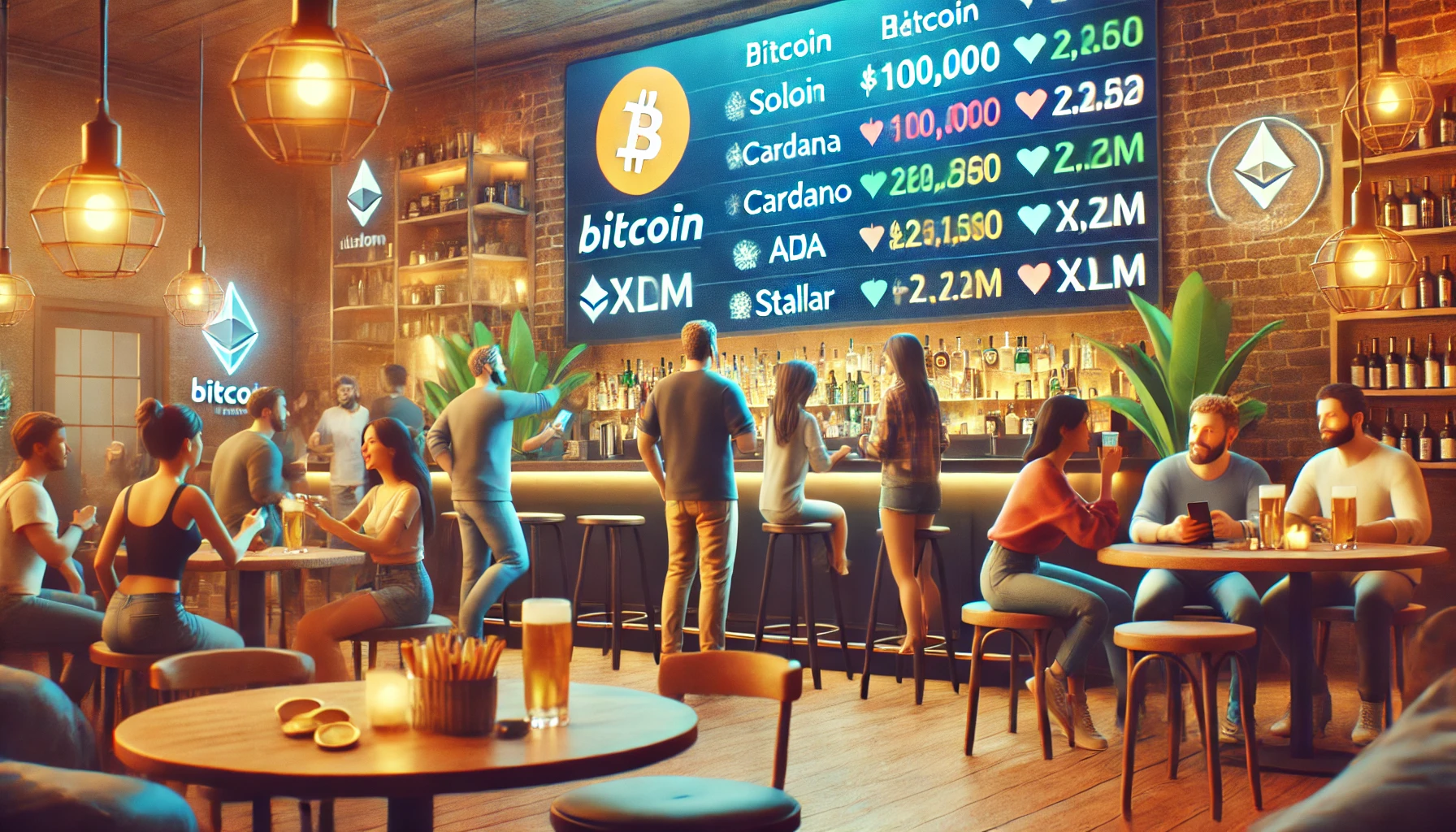 haz imagen con bitcoin a punto de valer 100.000 dólares, y XRP, Sol, Ada, Stellar subiendo también mucho de precio